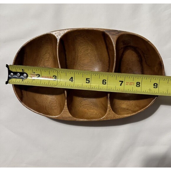 Waikiki Woods 3 Section Tray Monkey Pod Wood Made In Hawaii Vintage Retro Rare! - Picture 8 of 9
